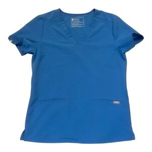 FIGS Technical Collection Womens Blue V Neck Scrub Top Size S